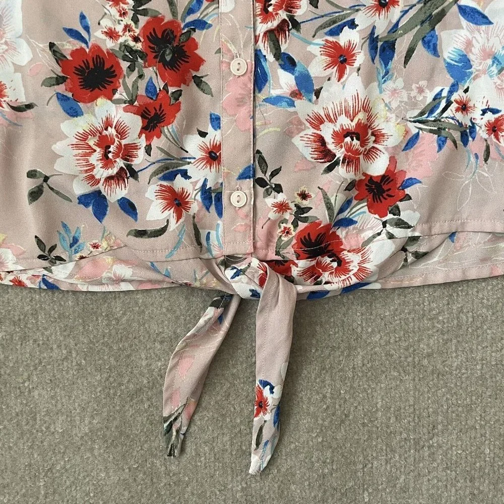 Sanctuary Shirt Womens Medium Light Pink Floral Lightweight Tie Waist Blouse - Picture 4 of 8